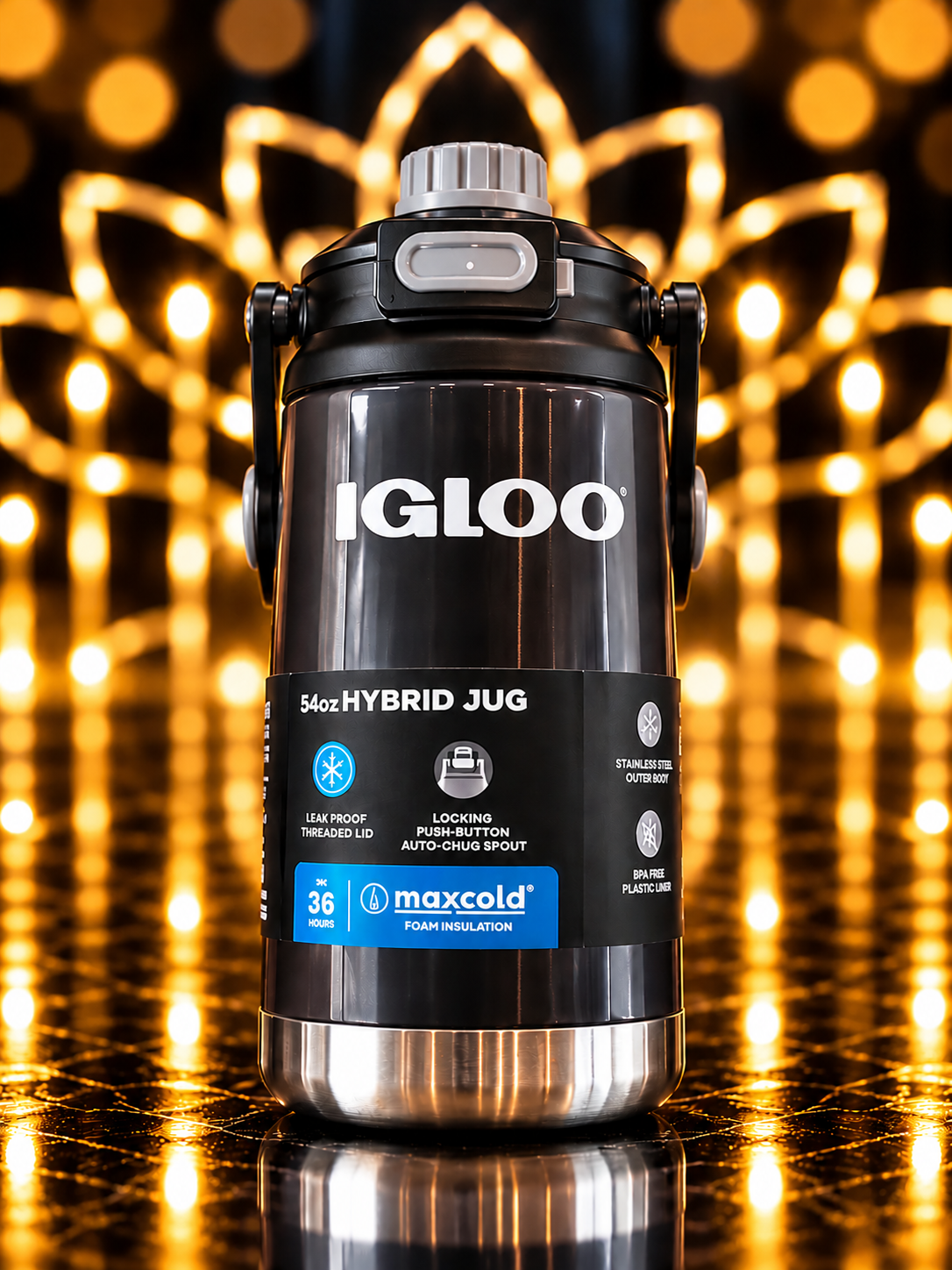 BOTELLA IGLOO 1.6L SSTL CHUG BTL NEGRO C/MANIJA 4P 31486