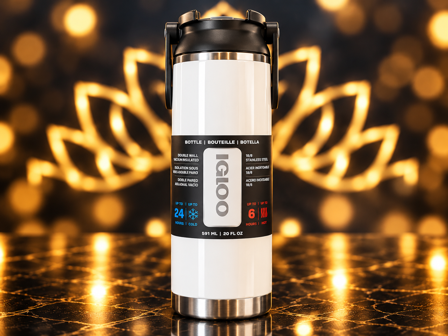 BOTELLA IGLOO 600ML SSTL SPRT SPPER BTL BLANCO C/MANIJA 6P 71084