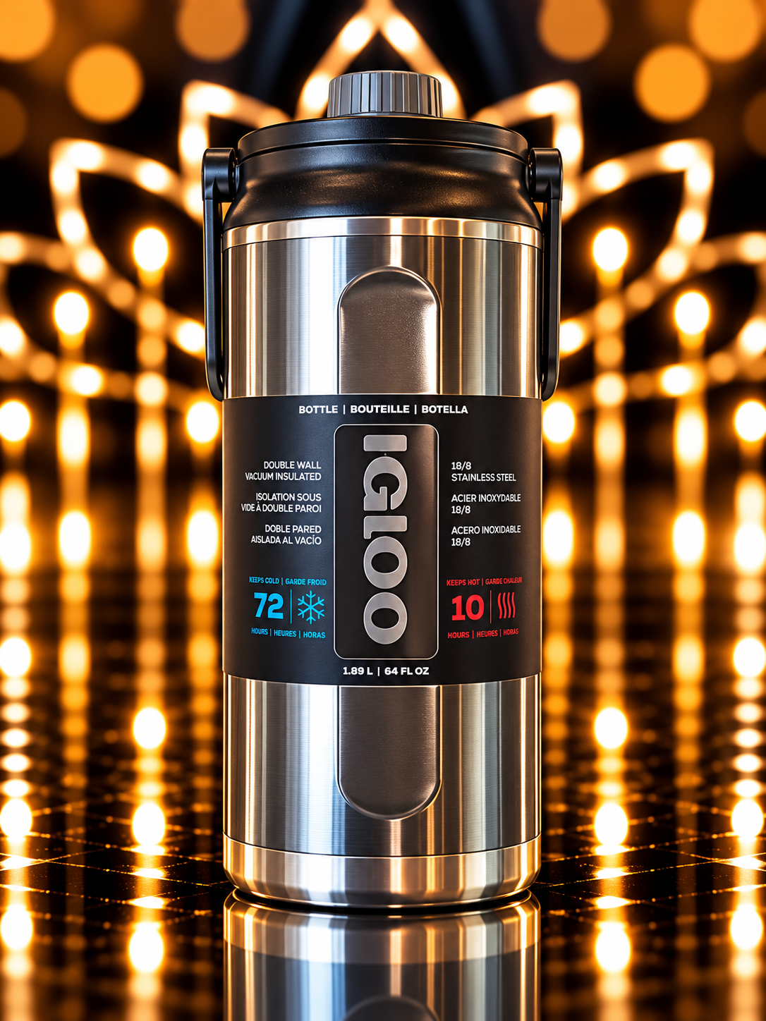 BOTELLA IGLOO 1.9L SSTL CHUG BTL NEGRO CARBONITE C/MANIJA 4P 71099