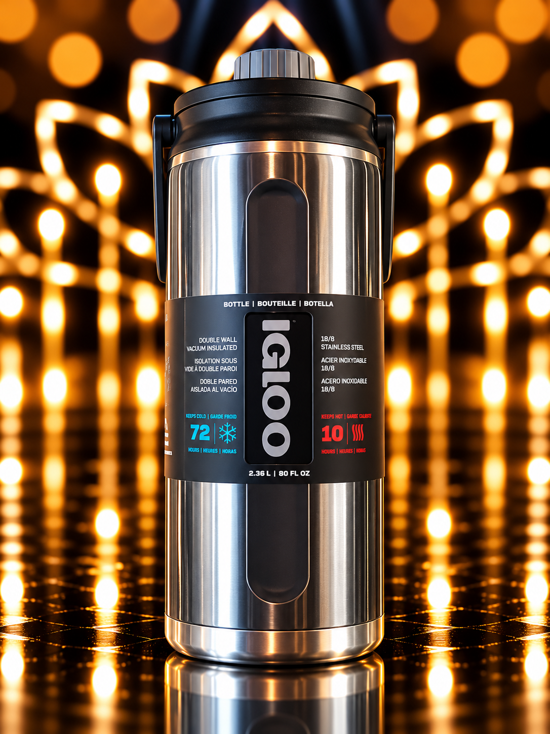 BOTELLA IGLOO 2.4L SSTL CHUG BTL NEGRO CARBONITE C/MANIJA 4P 71101